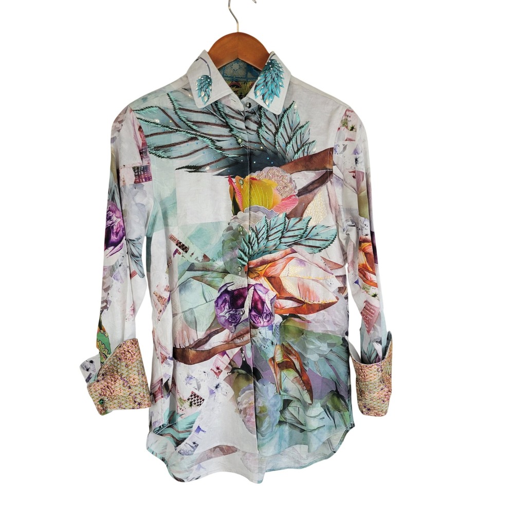 Robert‎ Graham Limited Edition Long Sleeve Blouse Size Small Floral Colorful
